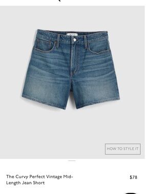 Madewell Mid-Rise Vintage Wash Denim Shorts - Blue - Brand New
